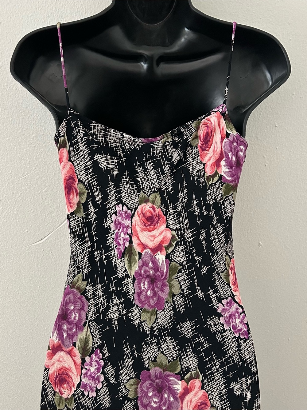 VTG 90s Floral Beaded Bias Cut Midi Slip Dress L Whimsigoth Fairy Grunge Roses - Picture 5 of 11